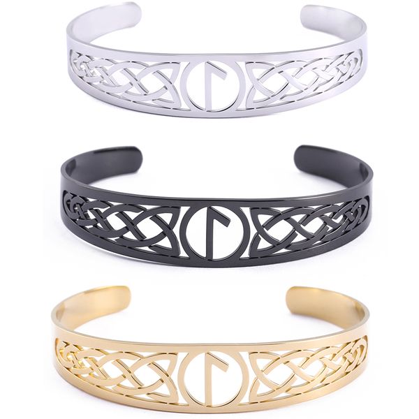 

моя форма 24 viking runes hollow браслет из нержавеющей стали женщины браслет-манжета odin ирландский селтикс узел nordic письмо подарка юве, Black