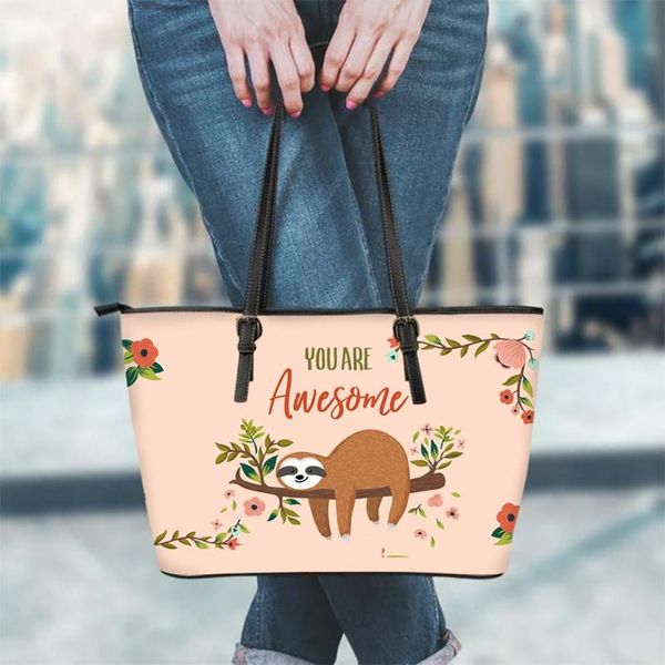 

forudesigns handbags women 2020 cute animal sloth pattern large pu leather tote shoulder bags for female sac main femme