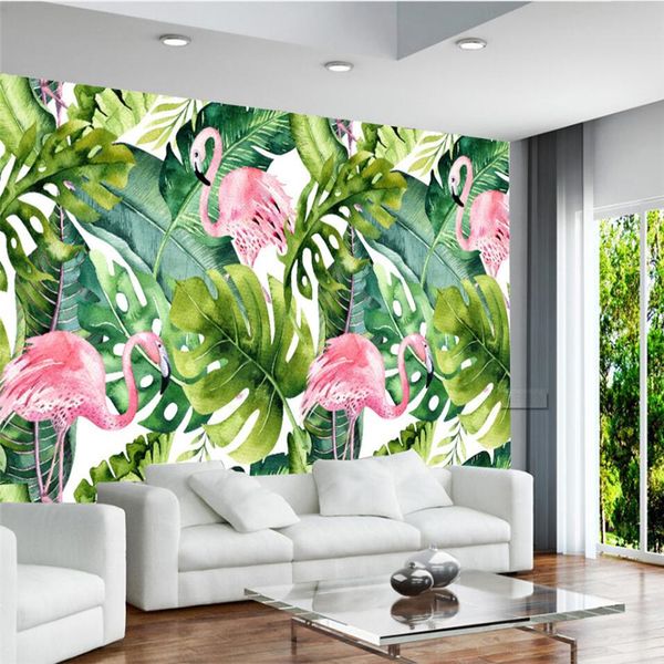 

nordic small fresh flamingo tortoise leaf background wall murals custom large mural green wallpaper papel de parede