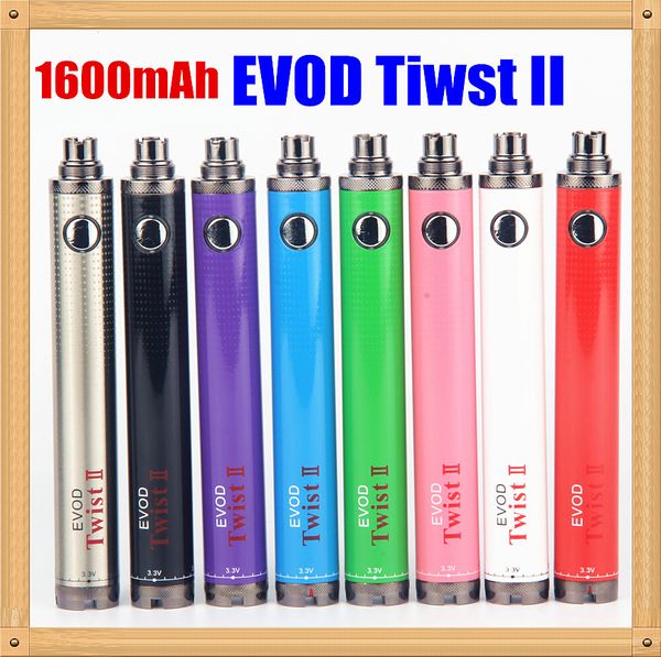 MOQ 1Pcs EVOD Twist II 2 bateria 1650mah 3.7V--4.8V Tensão Variável Para 510 fios Atomizador protank 3