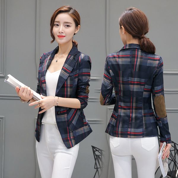 

women's suits & blazers vintage single breasted plaid women blazer pockets jackets female retro coat feminino outerwear high quality, White;black