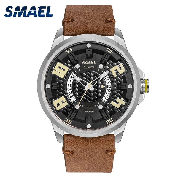 

2019 new smael men watch brand atmospheric simple dial luxury leather watch men clock fashion luminsous wristwatch 9104, Slivery;brown