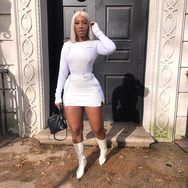 

designer womens solid color two piece sets 2020 new arrivel f/s panelled women streetwear two piece dresses long sleeves shirts + dresses, White