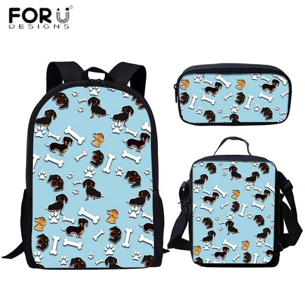 

forudesigns dachshund mochila school bags animal print 3pcs/set schoolbags for child girls bookbag leisure daypacks