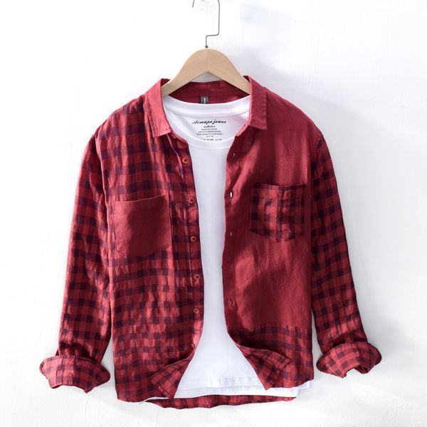 

мужская хлопчатобумажная льняная клетчатая рубашка ретро повседневный топ 2020 новый, White;black