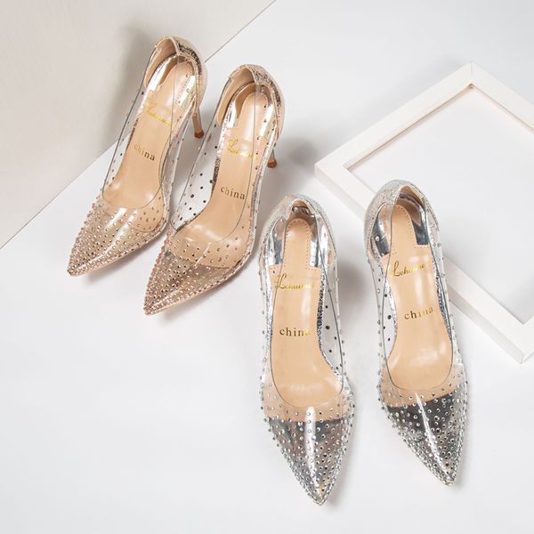 

designer fashion women shoes silver clear crystal strass point toe high heels brand new party shoes wedding shoes 10cm 8cm, Black