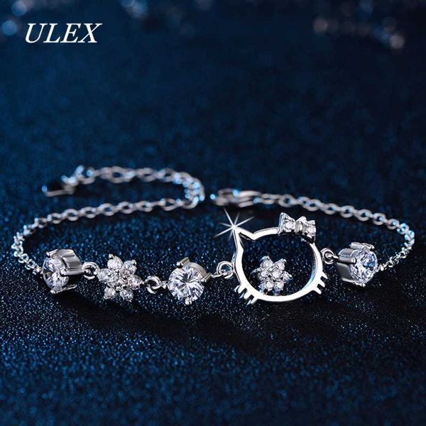 

ulex trendy bohemia cat crystal charm girl's bracelet stainless steel cz link & chain bracelet for christmas gift, Black