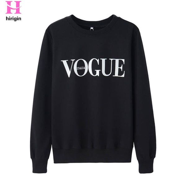 

hirigin 2017 новая осень моды vogue печати письмо футболку женщины с длинным рукавом повседневная хлопок t-shirt o-образным вырезом femme од, Black