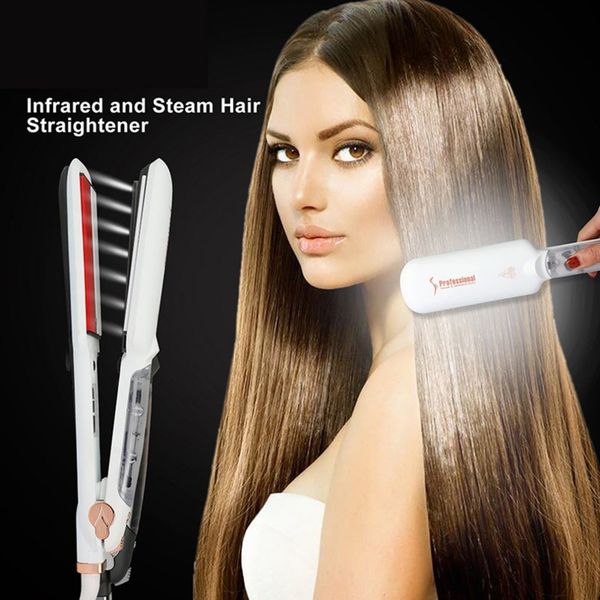 

110-240v 2 inch wide plate infrared heating ceramic steam hair straightener for wet & dry hair portable salon styling tools, Black