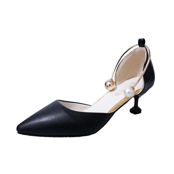 

pearl pointed toe heels sandals women shoes boho sandalias summer shoes woman party medium heel sandals pink lolita shoes, Black