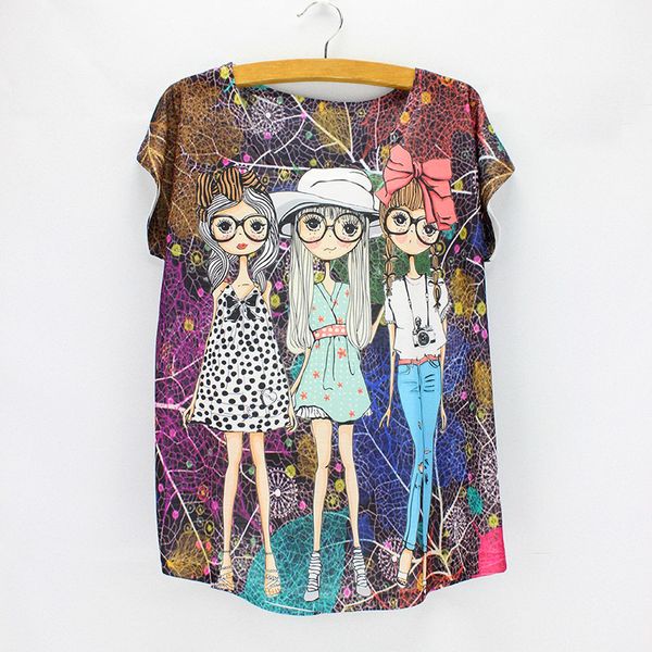 

женщины топы женские рубашки моды девочек характер printed женщины новый полиэстер прибытия летняя тройники дамы o шеи топ тис бесплатная до, White