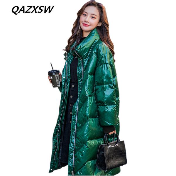 

2018 new women's winter down jacket long paragraph over the knee 100% white duck down thick warm loose fashion sequin coat le402, Black