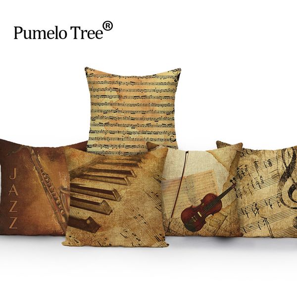 

vintage musicians pillow cover home decorative soft seat car cushion covers linen speaker suit cushion almohada