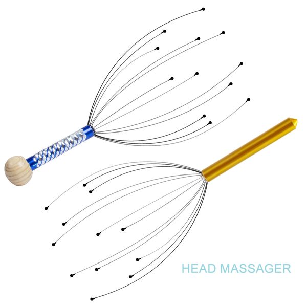 

head massager handheld scalp massager scratcher tingler stress reliever tool set for scalp stimulation and relaxation(blue + gold