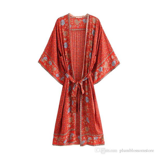 

women boho coat kimono print sashes long batwing sleeve summer cardigan blouses shirts loose bohemian beach and coats spring autumn, White