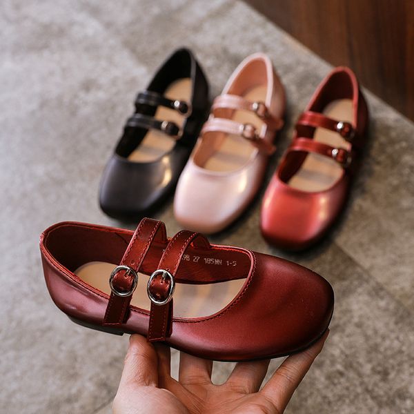 

2019 spring leather girls wedding shoes pink wine red black girls flat shoes little girl teenage girl 4 5 6 8 9 10 12 14, Black;grey