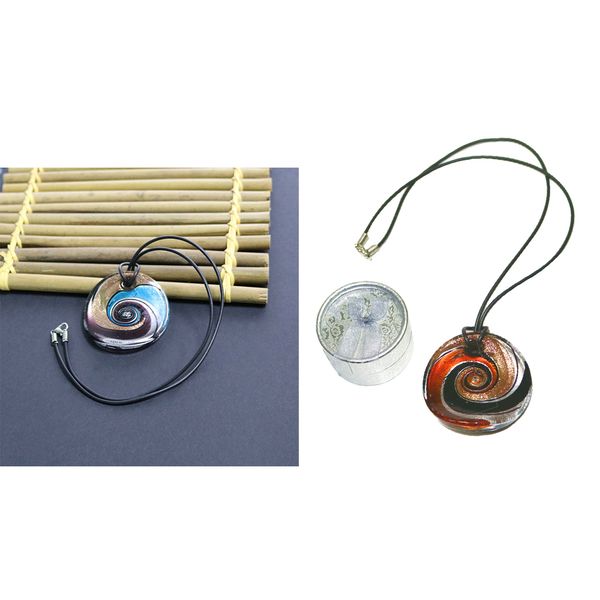 

2pcs unique spiral round glass necklace sweater pendant blue black, Silver