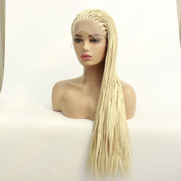Blonde Micro Braiding Hair Synthetic Wigs Heat Resistant Glueless