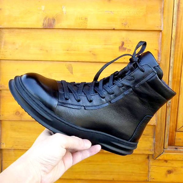 

winter male genuine leather martin military motorcycle boots shoes low heel high plush warm cowhide cowskin men business footwear, Black
