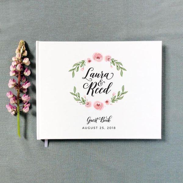 

personalized wreath white wedding guest book,custom floral wedding guest book for couple,wedding gift,party decor p albums