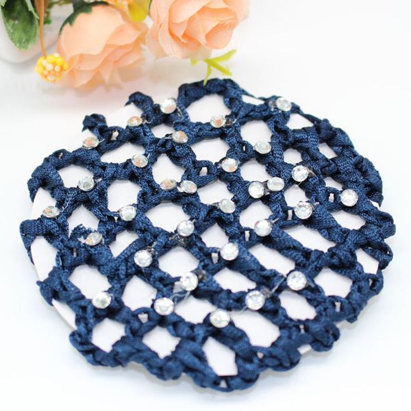 

5pcs /set beautiful bun cover snood women hair net ballet dance skating crochet rhinestone styling headwear accessories, Brown