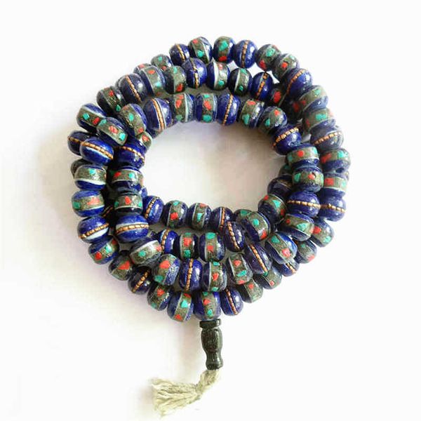 

tibetan 108pcs yak bone meditation prayer mala 8mm navy blue ox bone beads bro567, Golden;silver