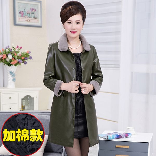 

new winter ladies jacket thick warm leather clothing large size pu leather coat middle age clothing artificial coat 5xl, Black