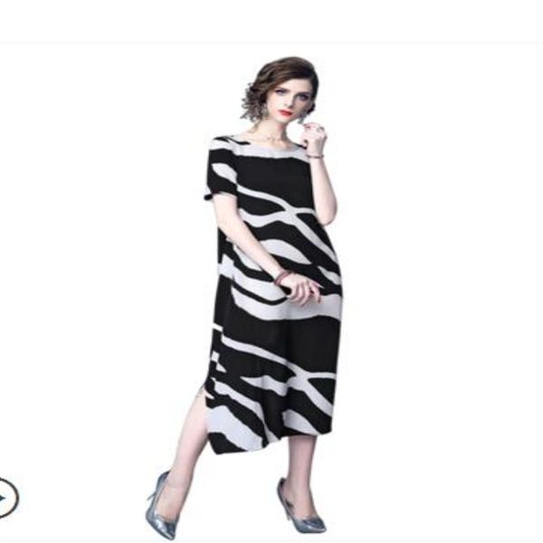 

4xl 2018 dress summer new chiffon dress plus size women's clothing dresses female o-neck korea loose prin long dresses vestido, Black;gray