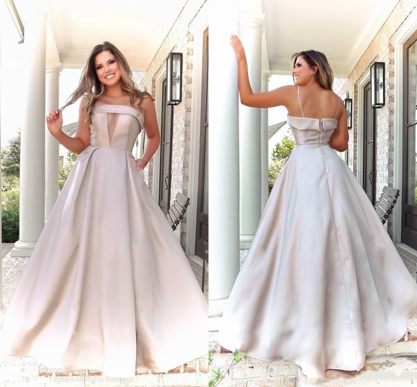 

plus size bridesmaid prom dress 2020 a-line strapless spaghetti satin dresses evening wear with pockets formal bridal party dress women, Black