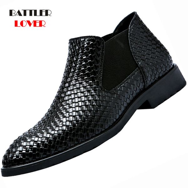

2019 new fashion low cut crocodile pattern pu leather boot shoes mens slip-on business shoes male solid color formal dress, Black