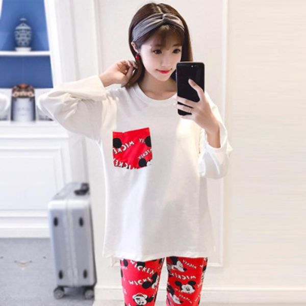 

loose cat womens pajamas sets o-neck korean cartoon long sleeve sleepwear home ladies nightgown fashion comfortable nightshirt, Black;red