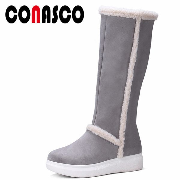 

conasco 1fashion women mid-calf boots autumn winter warm flats platforms shoes woman round toe casual design snow boots, Black