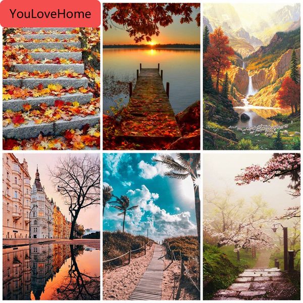 

diy unframe paint by number canvas kits scenery wall art acrylic paint coloring by numbers autumn home decoration kits animals art picture