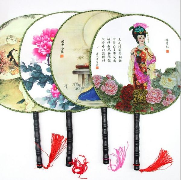 Ventagli con manico in legno Palazzo vintage cinese Ventaglio rotondo con doppia stampa Regali tascabili per feste da ballo Decorazioni per matrimoni