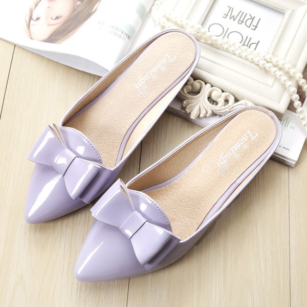 

a1-2 pointed toe flat sandal slippers fashion bow shoes, Black