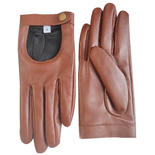 

finiluo women cool motor driving real leather gloves black brown, Blue;gray