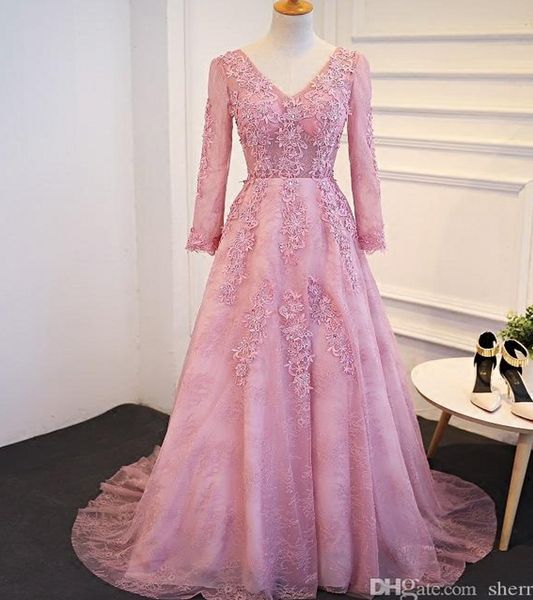 

новый a-line v воротник кружева аппликация кристалл формальные вечерние платья и платья с длинными рукавами длинные хвостатые элегантный бан, Black;red