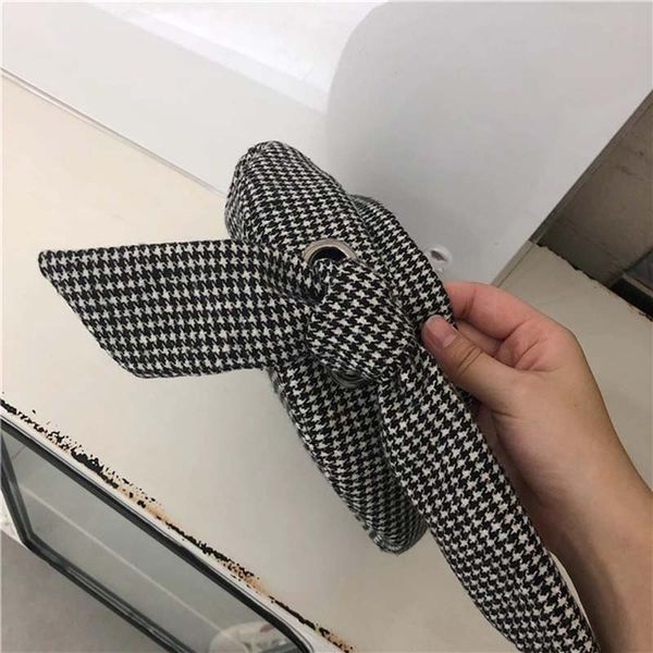

fashion houndstooth woolen beret female autumn and winter bow tie hat literary retro painter hat berets, Blue;gray