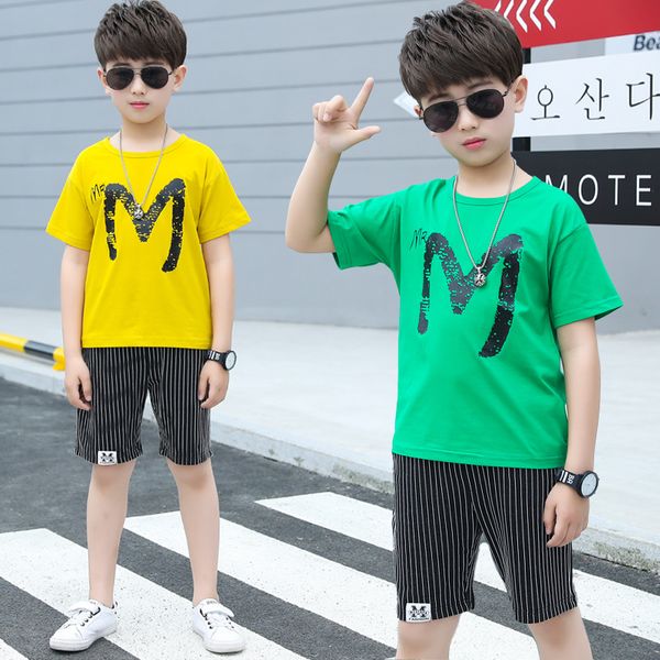 

3 6 10 12 summer boys clothes set short sleeve t-shirt +pants 2pcs kids sports suit children clothing outfits teen suits, White