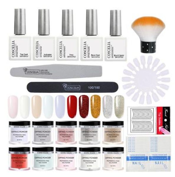 

dipping full set for manicure acrylic nail kit tools 15 colors for choose sequins for nail kit, Silver;gold