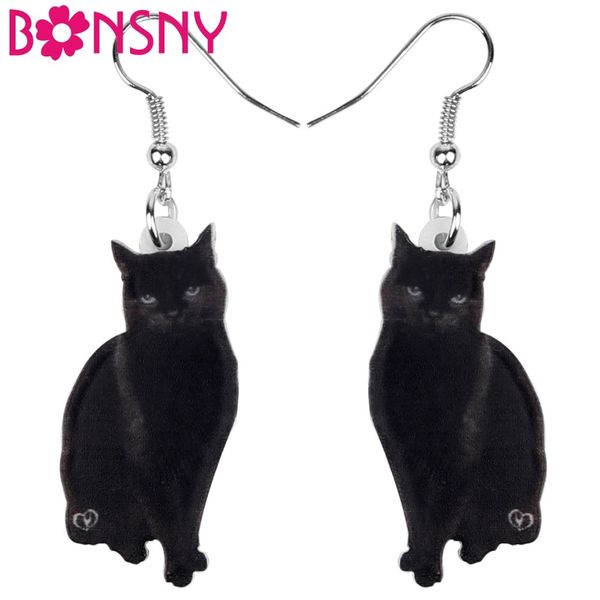 

bonsny acrylic cute black cat earrings drop dangle stud clip fashion animal pet jewelry for women girls teens gift decoration, Silver