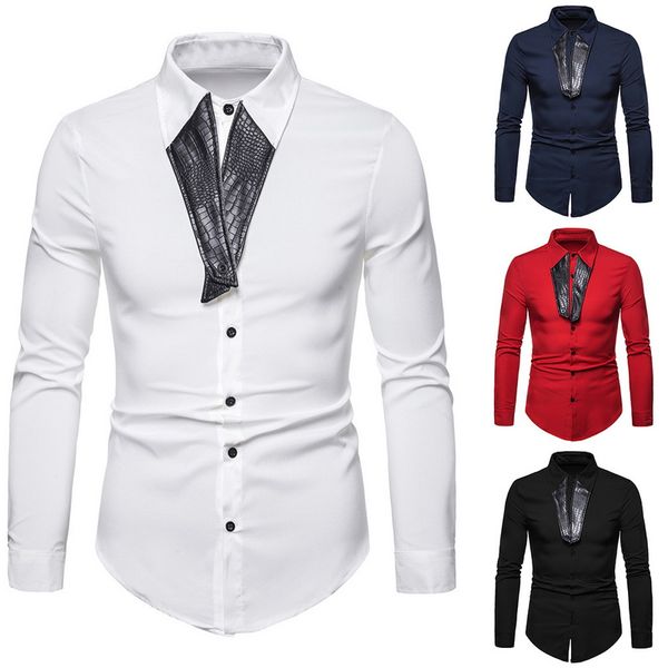

heflashor 2019 men fake tie printed shirt summer spring casual slim fit long sleeve shirt mens casual work wedding, White;black