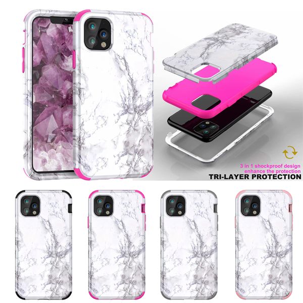 

painted marble 3in1 anti-fall heavy full body cover defender robot phone case for iphone 11 pro xs x max xr 7 8 plus