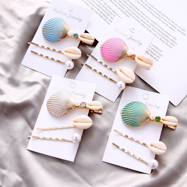

famshin natural conch hair clip for women metal hairpin pearl sea shell barrette hair girl bridal accessories korea jewelry 2019, Golden;white