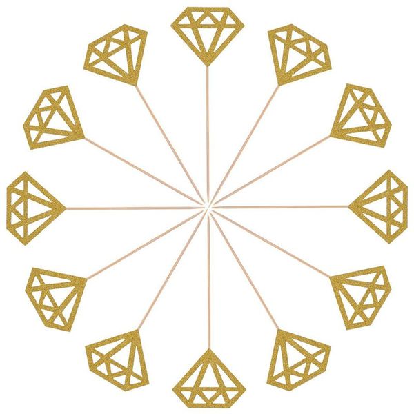 

50 pack golden glitter diamond cakes ers cupcake decor picks(gold