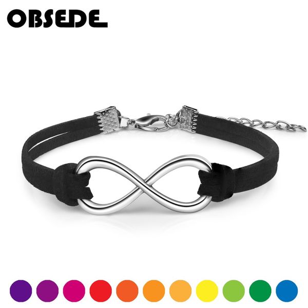 

infinity rope bracelet hand-woven 15 color silver korean velvet leather fashion wrap leather jewelry women men, Golden;silver