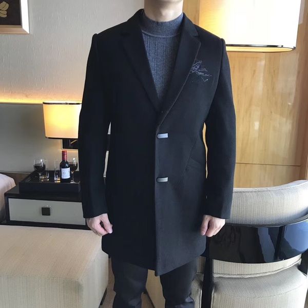 

2017 wool blend jackets & coats single breasted casual men's jackets fall winter for male wool overcoat 3xl, Black