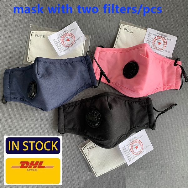 

designer face mask cotton mask breathable valve pm2.5 anti-dust carbon mask with 2 filter-washable reusable respirator face cover dhl