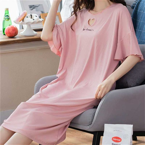 

women's sleepwear cotton round neck nightgown fashion ladies casual five sleeve shu lotus edge summer girls home clothes, Black;red