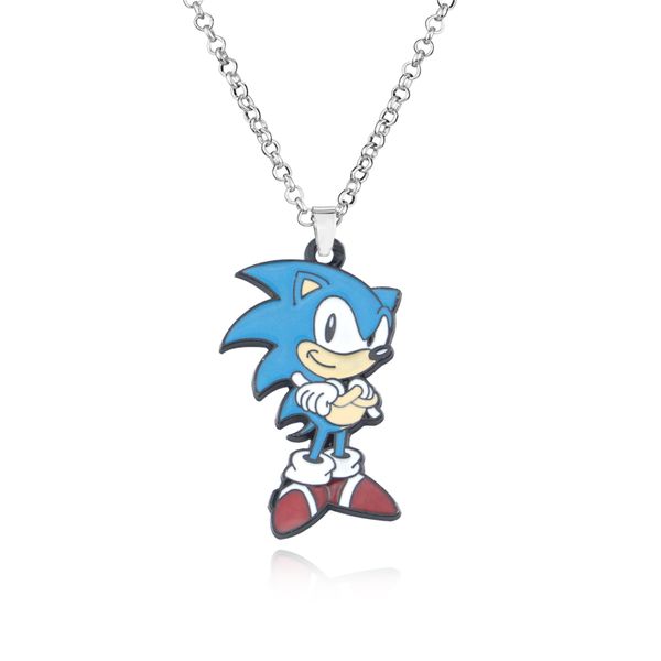 

game hedgehog sonic pendant necklace blue metal necklaces gift for teen men women privatizationjewelry sweater chain collar, Silver
